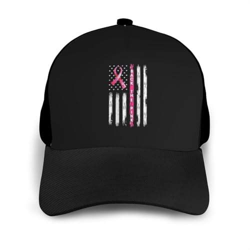 Breast Cancer Awareness Pink Ribbon American Flag Unisex Classic Adjustable Curved Brim Baseball Cap, Trucker Hat3