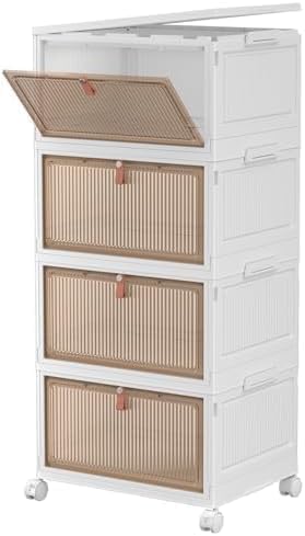 CTSNSLH 4 Tier Plastic Storage Bins with Lid - 28Qt Stackable with Lids for Bedroom, Living Room, Office - Foldable Containers, Household Organization