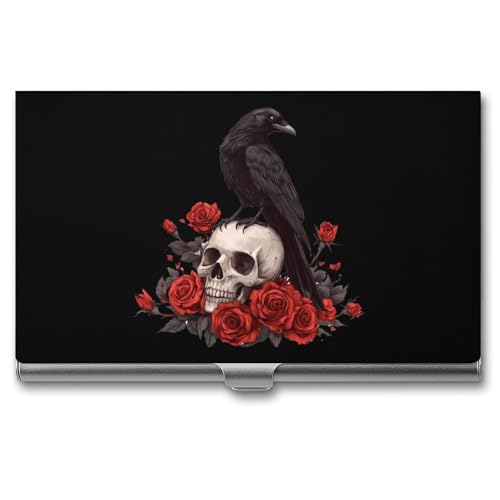 Skull Rose Crow Business Card Case Pocket Card Holder Slim Card Wallet for Men Women