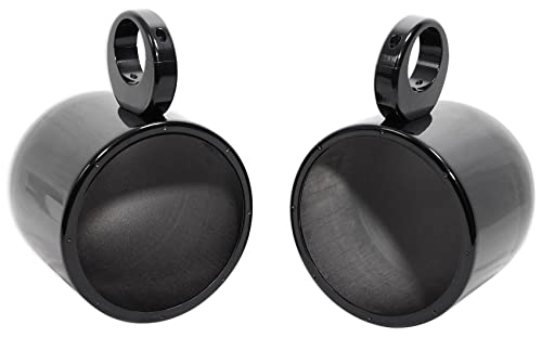 Image of Rockville MAC80B Bundle: (2) 7.7-in Black Aluminum Wakeboard Tower Speaker Pod Enclosures, (2) MAC360B 360 Swivel Surface Mount Clamps for Boat Towers, 4-Items