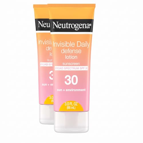 Neutrogena Invisible Daily Defense Sunscreen Lotion, Broad Spectrum SPF 30, Oxybenzone-Free &amp; Water-Resistant, Sun &amp; Environmental Aggressor Protection, Antioxidant Complex, 3.0 fl. oz (Pack of 2)