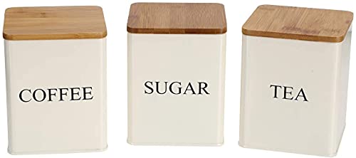 Bekith set of 3 Tea Sugar Coffee Canister Set Metal Storage Container Jar With Bamboo Airtight Lids, Tea Candy Storage Tin Box for Kitchen Food Storage, 11 x 11 x 14.1CM (Beige) - Cosy Home Interiors Bekith set of 3 Tea Sugar Coffee Canister Set Metal Storage Container Jar With Bamboo Airtight Lids, Tea Candy Storage Tin Box for Kitchen Food Storage, 11 x 11 x 14.1CM (Beige) - Image 3