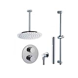 Fluid Faucets FT2RD-CEILBN Round Thermostatic Shower Kit with Ceiling-Mounted Shower Arm and Hand...