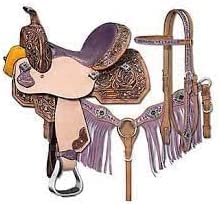 RAJ INTERNATIONAL Classic Quality Handmade Premium Leather Comfort Western Barrel Racing Trail Equestrian Horse Saddle Headstall Breast Collar & Reins Size 17
