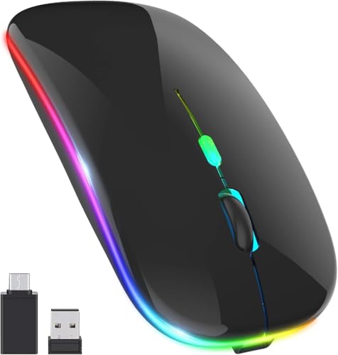 Image of LED Wireless Mouse, Slim Silent Mouse 2.4G Portable Mobile Optical Office Mouse with USB & Type-c Receiver, 3 Adjustable DPI Levels for Notebook, PC, Laptop, Computer (Bright Black)