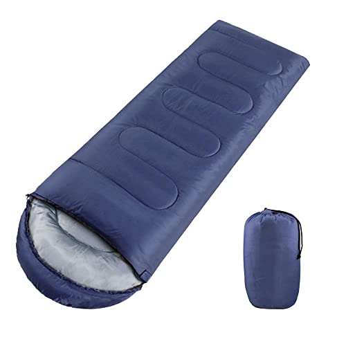 Yaheetech Sleeping Bags with Hoods for Adults Camping/Travel/Hiking/Backpacking, 3 Season Warm Lightweight Compression Sack Envelope/Rectangular Sleeping Bags for Single Person, Navy Blue