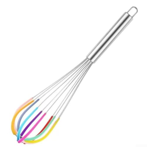 Batidor de acero inoxidable con mango ergonómico de silicona para mezclar, mezclar, batir y batir ingredientes, herramienta de cocina ligera de 30 cm, apto para lavavajillas (B)