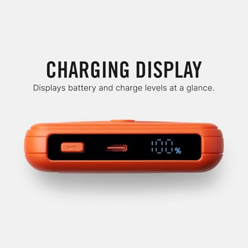 Image of RIDGE Magnetic Power Bank Battery Pack 10,000mAh - Fast Charging, Compatible with MagSafe - Portable Charger Powerbank - with Built in Cables, Wireless Charging & Magnetic Attachment (Basecamp Orange)