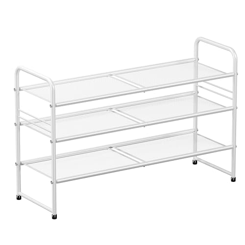 Image of 3 Tier Shoe Storage Rack with Steel Mesh Shelves for Entryway, White