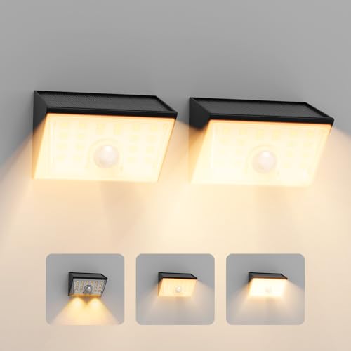 Smiling Shark WL-06 Lampe Solaire Extérieur, Lot de 2 Applique Solaire Exterieur avec Détecteur de Mouvement 4 Modes & Éclairage à 120° IP65 Étanche Spot...