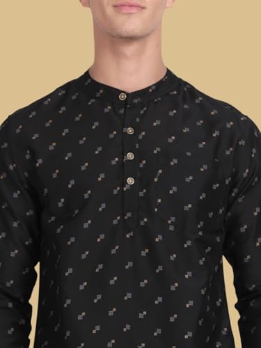Image of KRYPTIC Men's Full Sleeve Regular Fit Short Kurta in Premium Pure Cotton with Patch Pocket and Mandarin Collar - Perfect Blend of Style and Comfort