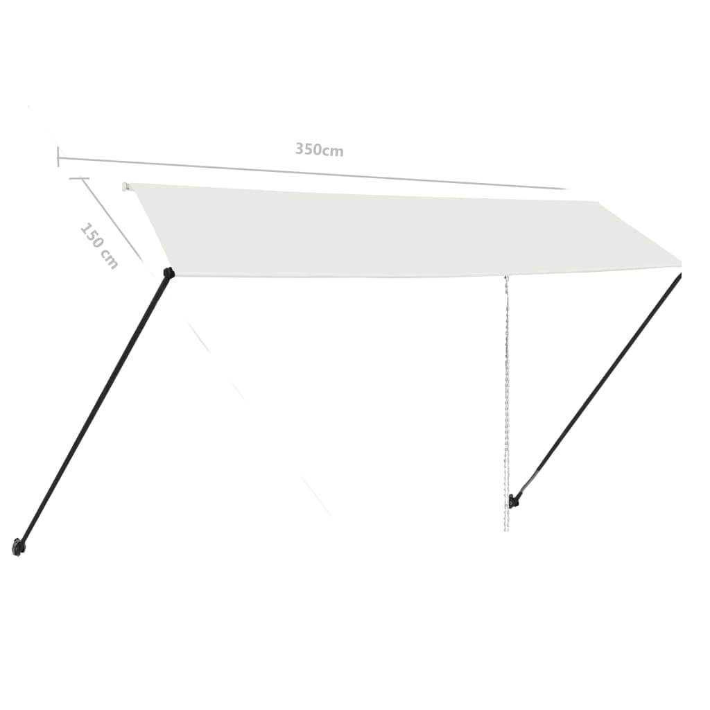 Chowany żagiel przeciwsłoneczny z diodami LED 350 x 150 cm, kremowy, wodoodporny i odporny na promieniowanie UV, na taras, balkon lub do ogrodu, wysokiej jakości tkanina z powłoką PA i ramą