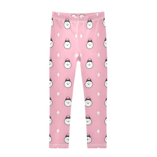 Pink Alarm Clocks Girls Leggings Soft Stretch Workout Yoga Dance Pants for Kids Casual Tights