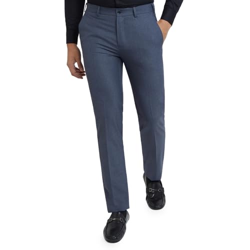 Image of Raymond Men's Slim Fit Mid Rise Solid Pattern Polyester Viscose Blend Flat Front Trouser