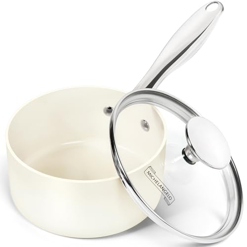 MICHELANGELO 1 Quart Saucepan with Lid, Nonstick Sauce Pan with Non-Toxic Ceramic Coating, Cream Sauce pan, 1 Qt Saucepans, Oven Safe