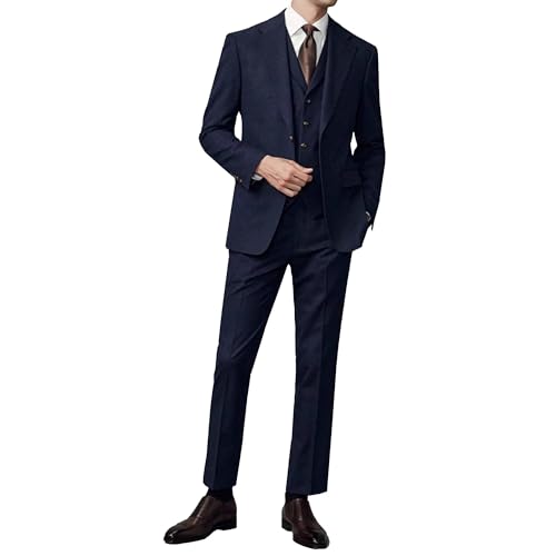 [22 Wear] スーツ メンズ 上下セット ビジネススーツ 二点セット メンズスーツ セットアップ 二つボタン フォーマルスーツ 就職 礼服 結婚式 パーティー (ネイビー S)
