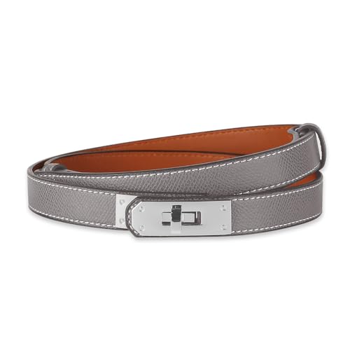 HIOQFR Schmaler Ledergürtel Damen - Dünn Skinny Verstellbarer Taillengürtel Klassisch Elegant Belt Women - Grau Mit Silber Schnalle Hüftgürtel Für Jeans Hosen Mantel