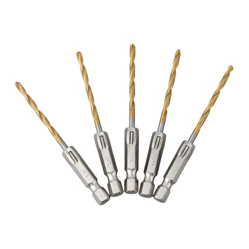 HSS-Bohrer-Set mit 5 verschiedenen Größen und 6,35 mm Sechskantschaft, für Bohrprojekte auf Holz, Kunststoff und Aluminium, langlebig (3,0 mm)