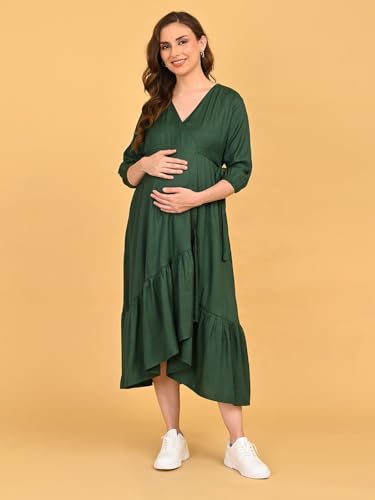 Image of The Mom Store Maternity and Nursing Wrap Dress for New Mom | Pre and Post Pregnancy Wear for Womens | Trendy Stylish Printed Friendly Dresses for Women | Comfortable