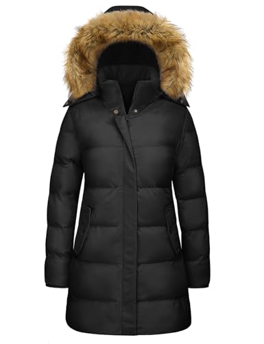 Wiepux Women's Lightweight Winter Puffer Coat Thicken Down Alternative Jacket Water-Resistant Hooded Parka,Black,XL