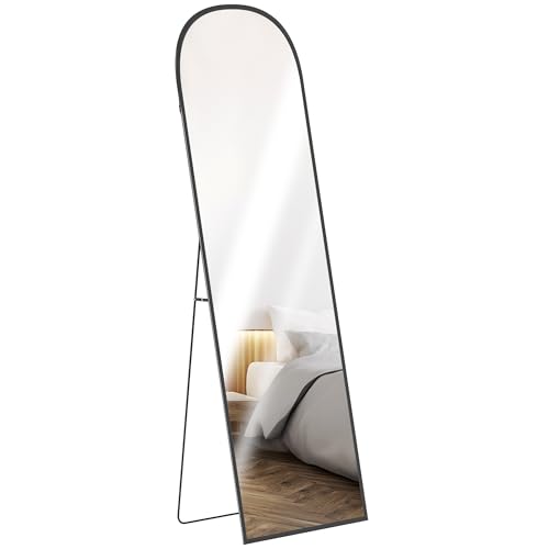 HOMCOM Espejo de Pie Cuerpo Entero 165x60 cm con Marco de Aleación de Aluminio, Espejo de Pared Rectangular para Colgar con Soporte, 2 Formas de Uso, para Salón, Entrada y Dormitorio, Negro