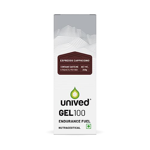 Image of Unived Gel 100 - Vegan Energy Gel for Endurance Athletes Runners & Cyclists - 100kcal - Espresso Cappuccino - 100mg Caffeine - Pack of 6