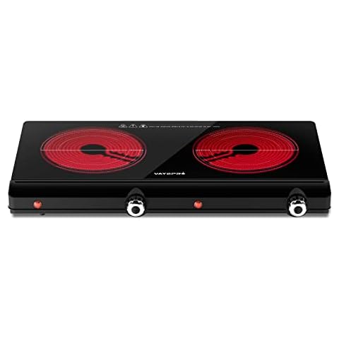Electric Hot Plate for Cooking, Infrared Double Burner,Electric Cooktop 2 Burner,1800W Portable Electric Stove,Heat-up In Seconds,Countertop Cooktop for Dorm,Compatible with All Cookware Cover