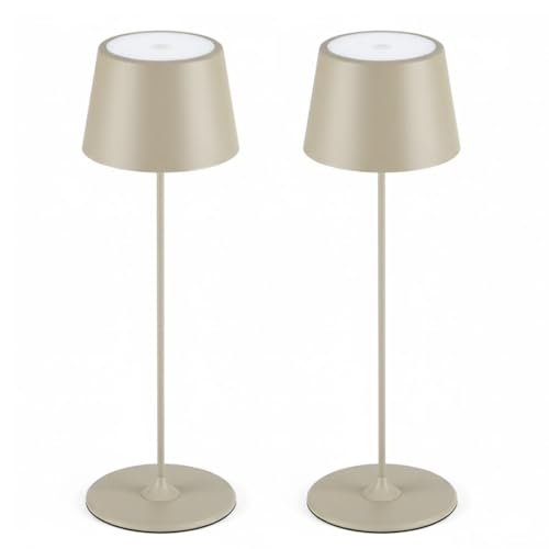 MU LIN 2PZLampada Lampada da Tavolo Ricaricabile e Senza Fili con Controllo Touch, Utilizzabile anche come Lampada da Esterni, Dimmer, 2200-3000 K, Altezza 35 cm, Colore Marrone per ristorante e Casa