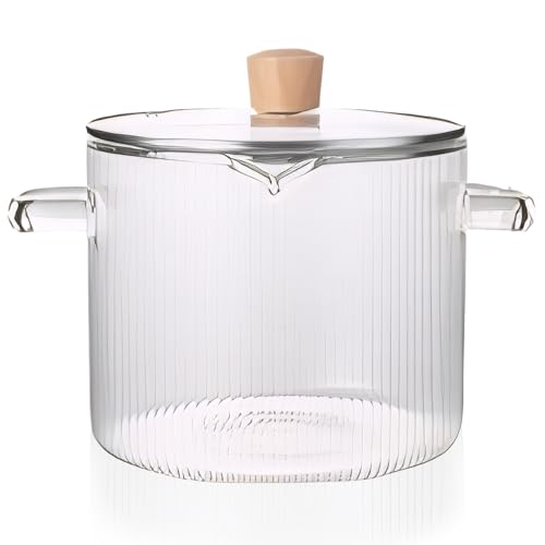 Glass Cooking Pot with Lid, 2.3L Borosilicate