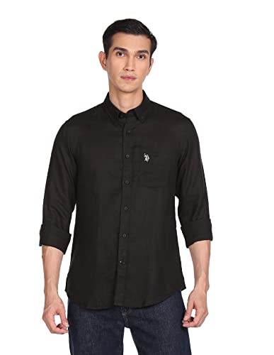 Image of U.S. Polo ASSN. Men's Solid Linen Tailored Fit Button Down Casual Shirt