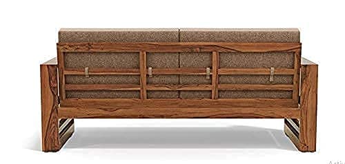 Image of K L FURNITURE Kl Furniture Wooden 5 Seater Sofa Set For Living Room 3+1+1 Seater Sofa For Office & Lounge Five Seater Sofa Set With Side Magazine&Newspaper Holder,For Home Natural Finish,Cream