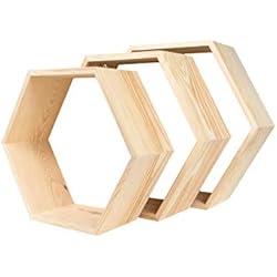 Estanteria Hexagonal Primark Estantes de pared de madera con forma hexagonal - Hexágono, estantes de panal - Juego de 3