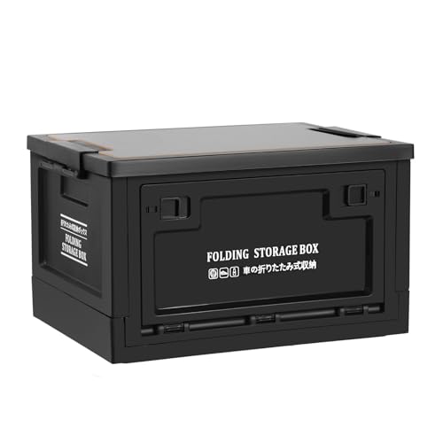 Collapsible Storage Bins with Lids, Portable Foldable Box with 2 Side Doors, Organizing Stackable Storage Cases Large Heavy Duty Utility Crates for Camp Fishing Car RV Office (Large-30L)