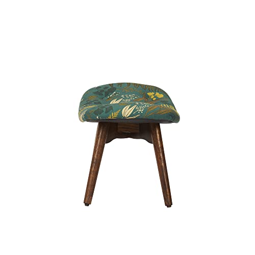 Image of Chumbak Mid Century Modern Foot Rest - Ferns (1 Seater Footrest, Sheesham Wood, Green)