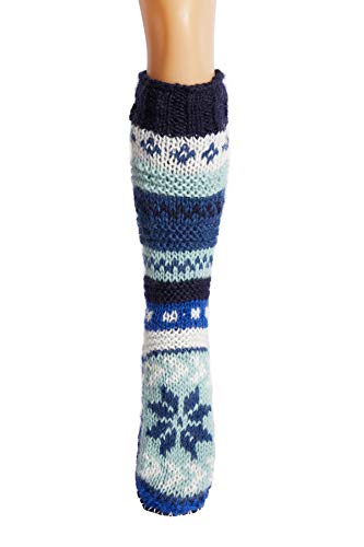 Image of Tibetan Socks Hand Knit Wool Fleece Lined Long Slipper Socks with Non Slip Soles