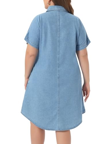 Image of Agnes Orinda Plus Size Denim Dress for Women Short Sleeve Button Down with Pockets Midi Jean Denim Shirt Dresses