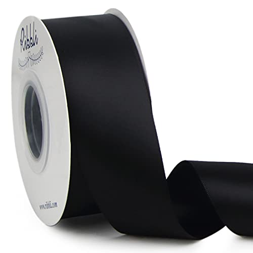 Ribbli Black Double Faced Satin Ribbon 1-1/2 x Continuous 25 Yards Use for Bows Bouquet Gift Wrapping Wedding Floral Arrangement