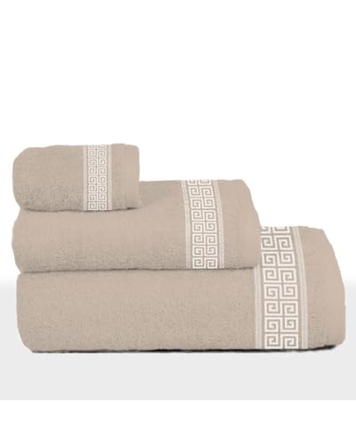 Wueps Set de 3 Toallas de Baño 100% Algodón, 450gr, Suaves, Alta Absorción, Incluye Toalla de Ducha, Lavabo y Bidet (Topo)