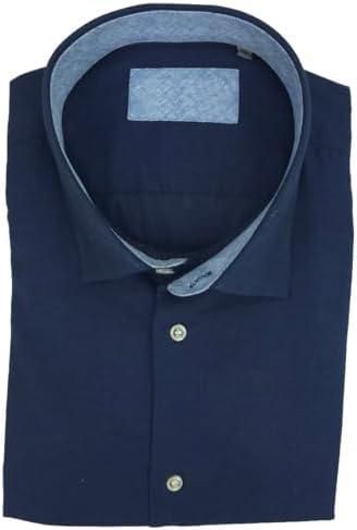 Cromoncent Camicia Uomo In Cotone E Lino – Maniche Lunghe, Blu Puro, Taglia 3XL, Stile Casual - 4