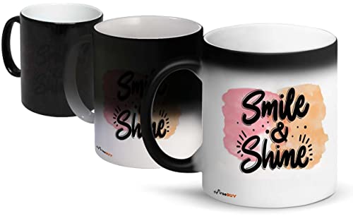 FirseBUY Magic Mug, Cute Smile and Shine Printed Ceramic 11 Oz Color Changing Coffee Cup, Black 1 Piece