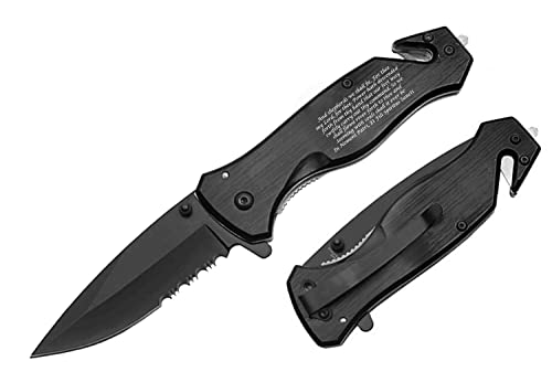 Blue Steel EDC Cool Sharp Tactical Folding Pocket Knife, SpeedSafe with Liner Lock, Pocketclip, Glass Breaker, Seatbelt Cutter (Black)