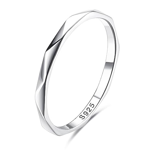 Milacolato 925 Silber Ring Für Damen Mädchen, 18 Karat Weißgold Vergoldetes Sterling Silberring Bandringe, 1,12mm Verlobungs Versprechen Fingerring 54 Halbdiamant-Schneidring