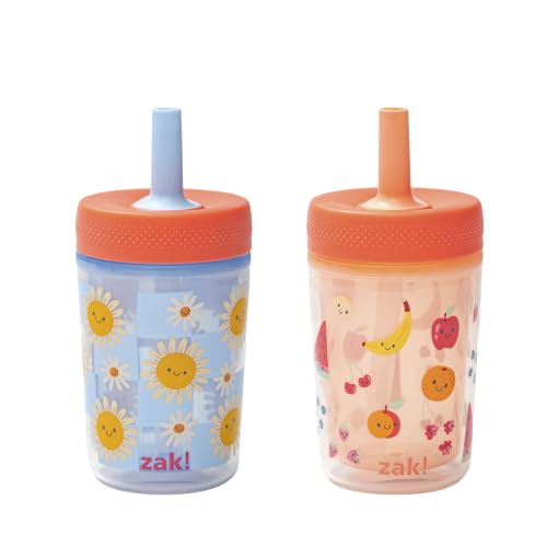 Image of Zak Designs Daisies-Happy Fruit Capri 9oz Leak-Proof Toddler Cups, 2-Pack