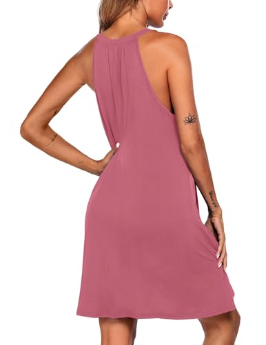 Image of Ekouaer Womens Nightgown Sleeveless Sleepwear V Neck Racerback Sleep Dress