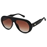 SOJOS Trendy Oversized Polarized Aviator Sunglasses Womens Men Retro Vintage 70s Style UV Protection Sun Glasses SJ2390, Black Frame/Dark Brown Grading Lens