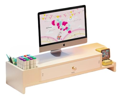 Sailozai 引き出し付きコンピュータースタンド、オフィス、デスクトップ棚、キーボード収納、モニタースタンド、人間工学に基づいたデザイン (ホワイト,B+大型引き出し)