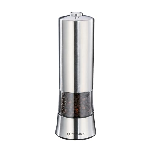 Zassenhaus electric salt and pepper mill GERA | ceramic grinder | | stainless steel | precisely adjustable grinding degree | including pepper filling and batteries | spice mill | Ø 6 x 18 cm