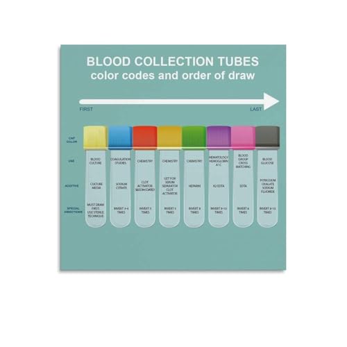 SSOPTMCB Educational Phlebotomy Poster Blood Collection Tube Codes and Order Chart Canvas Wall-Art for Nursing School and Hospital(Unframed,08x12inch(20x30cm))