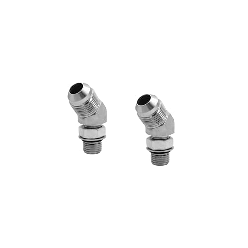 Image of (2-PACK) 6802-08-06-NWO Hydraulic Hose Adapter Fitting 1 /2 inch Male JIC 37Flare(3 /4 inch-16 inchUNF)x3 /8 inch Male Adjustable Nut O-Ring Boss(9 /16 inch-18UNF)45Elbow SAE Pipe Joints Connector Carbon Steel