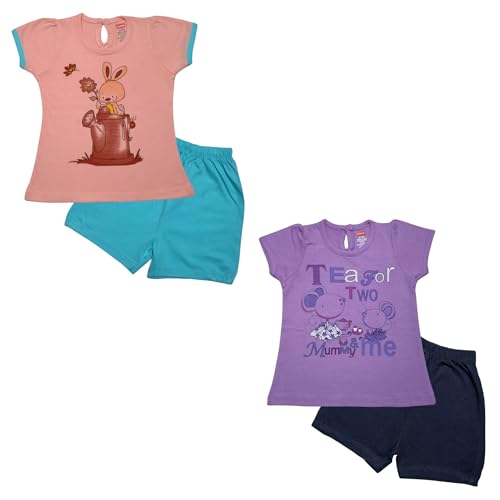 Image of LuvLap Baby Girls Regular Fit 100% Cotton Half Sleeves Girls Top CoSet Pack of 2